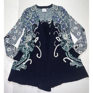 HWR Anthropologie Cardigan Women’s Size S Navy Blue Emma Embroidered Open Front